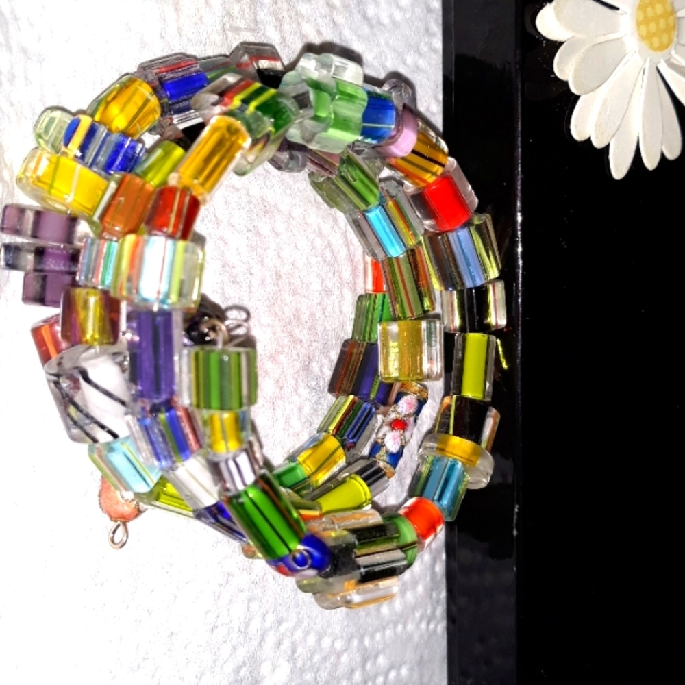 COLORFUL Bead Bracelet with coil memory. Festive multi-color Wrap Bracelet NEW